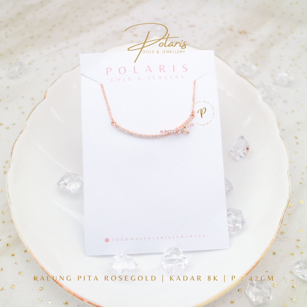 Kalung Pita Panjang BTAD Perhiasan Emas Rosegold Kadar Emas Muda 375/8K KL15B