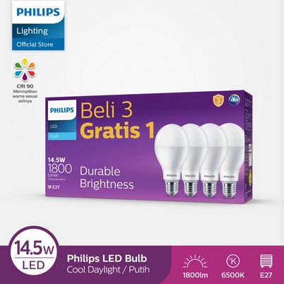 Lampu Philips Multipack LEDBulb 14.5W E27 6500K 230V Putih