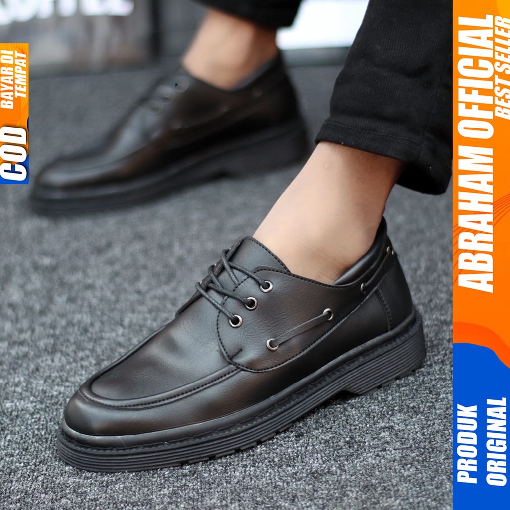 Sepatu Docmart Pria Formal Pantofel Casual Low Boots Hitam Kerja Hitam Abraham INO