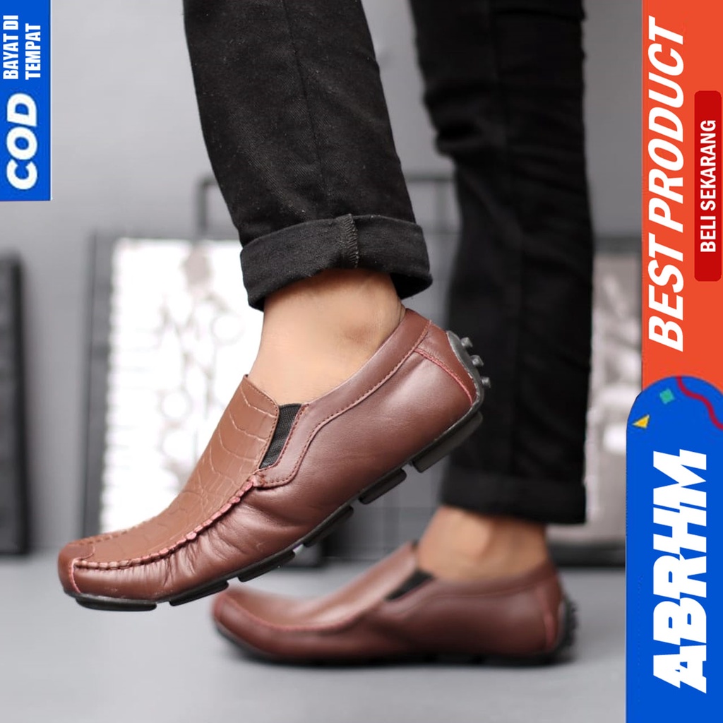 Sepatu Formal Pria Kulit Asli Casual Kerja Kantor Hitam Abrhm Asbuol