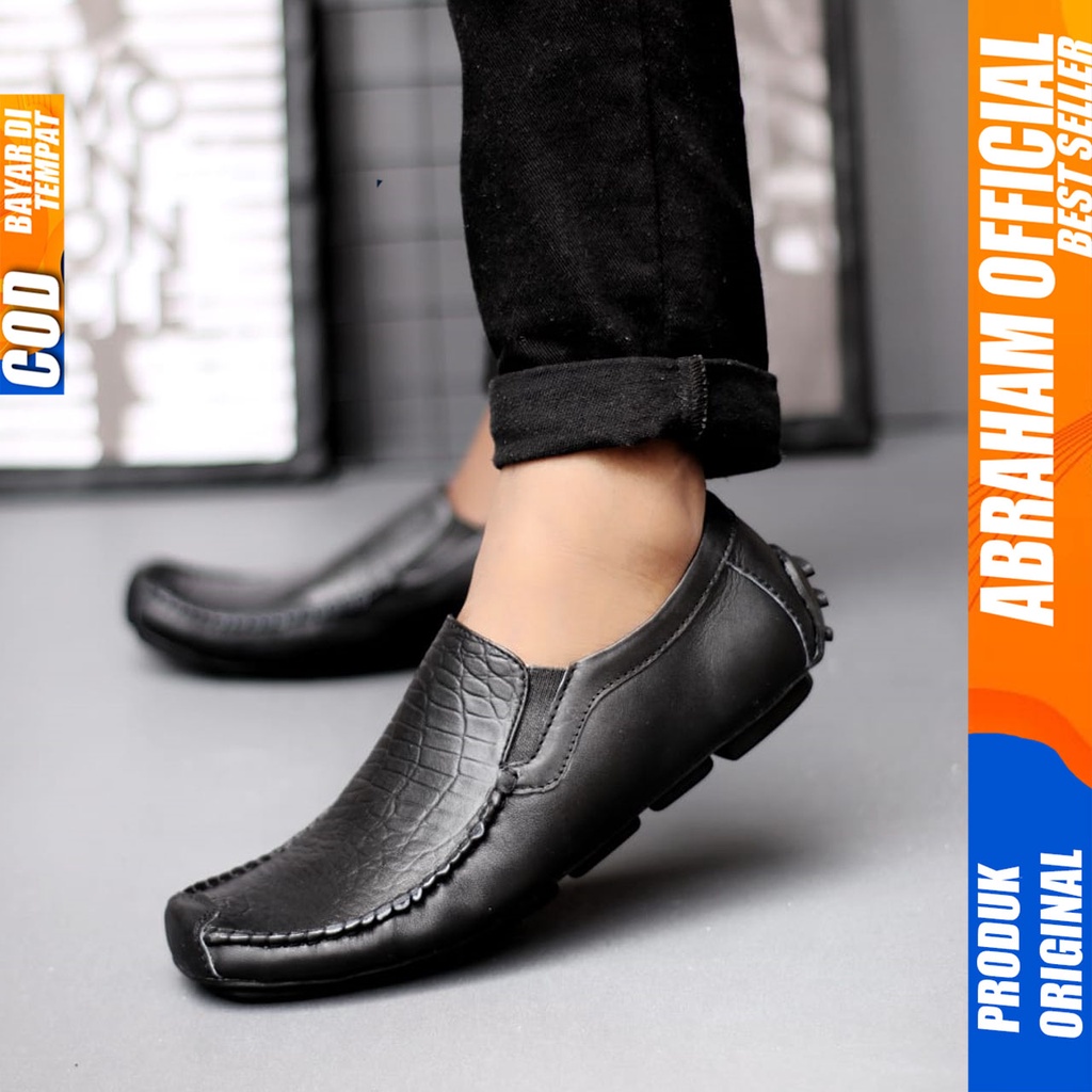 Sepatu Formal Pria Casual Kulit Asli Kerja Kantor Hitam Abarham Asbol