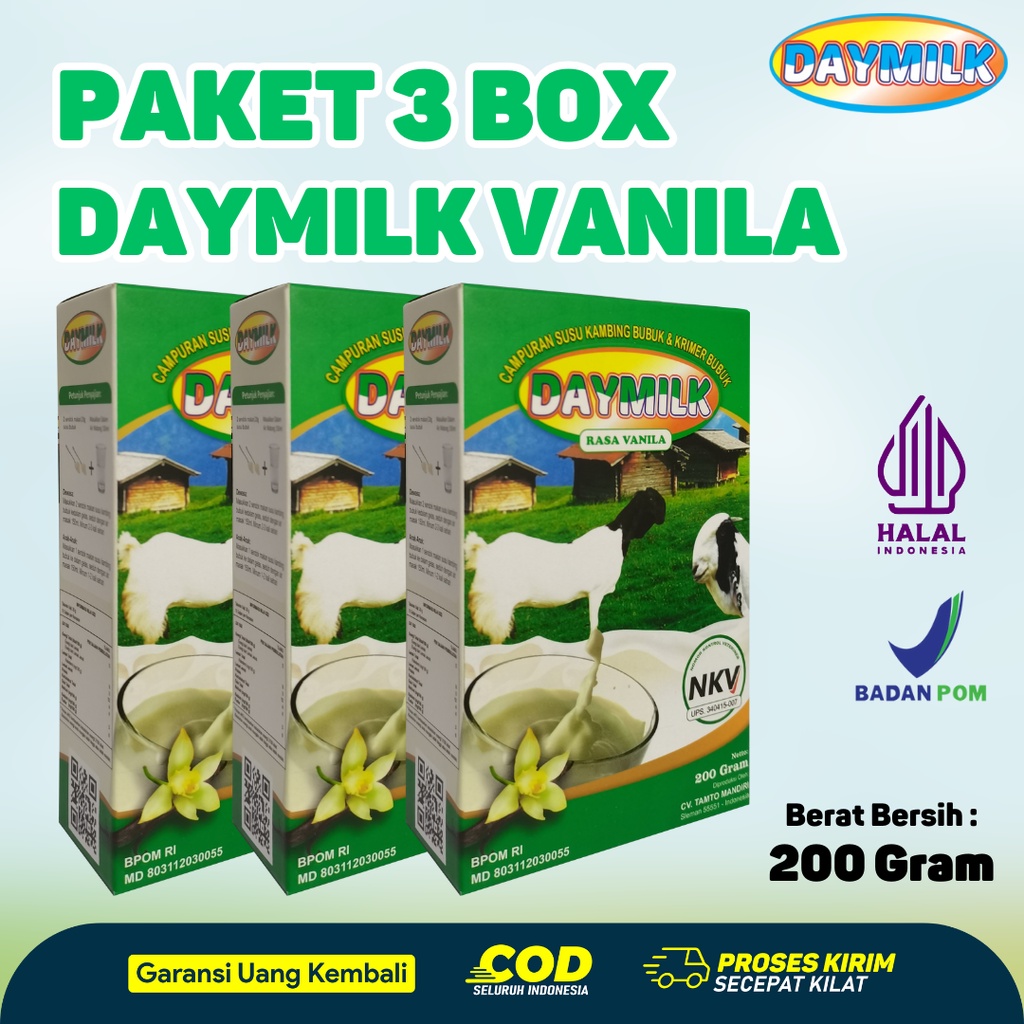 

[ PAKET 3 BOX ] Daymilk Rasa Vanila - Susu Kambing Etawa Bubuk Premium - 200gr Halal BPOM