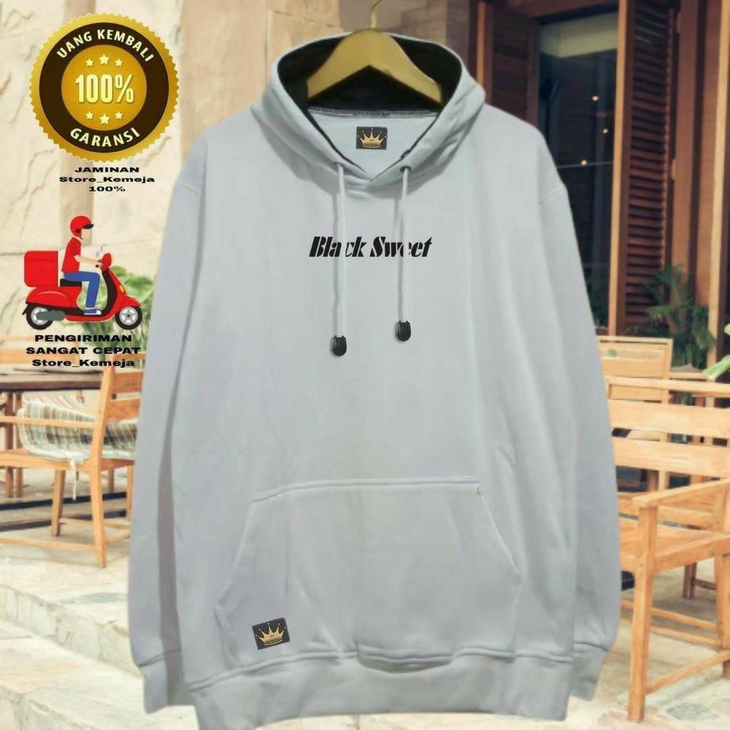 Black Sweet Hoodie Putih Pria Motif Sablon Sweater Hoodie Pria wanita Murah Bahan katun Flecee Jaket Hodie Cowok Dewasa Kekinian Size Jumbo