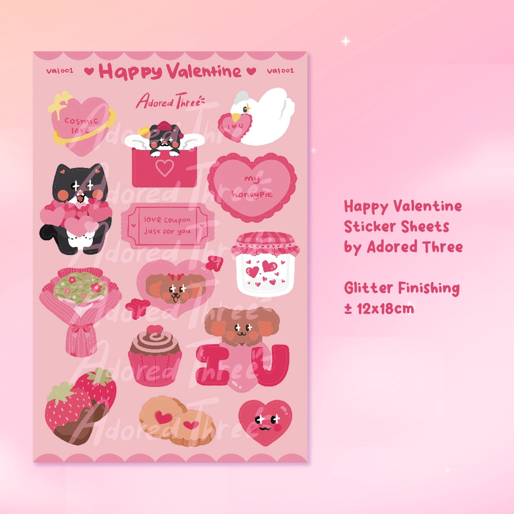 

Happy Valentine & Ribbit Gardening Sticker Sheets | Adored Three | Kucing Kodok Anjing Poodle | Cat Frogs Toy Poodle