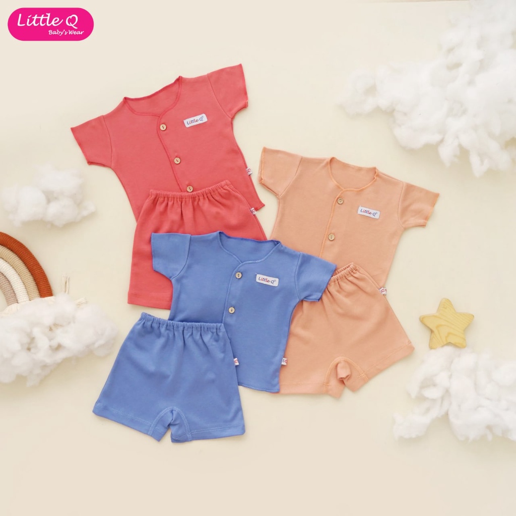 Little Q Setelan Polos Baju Lengan Pendek - Celana Pendek (1 Setel) | Ukuran NewBorn