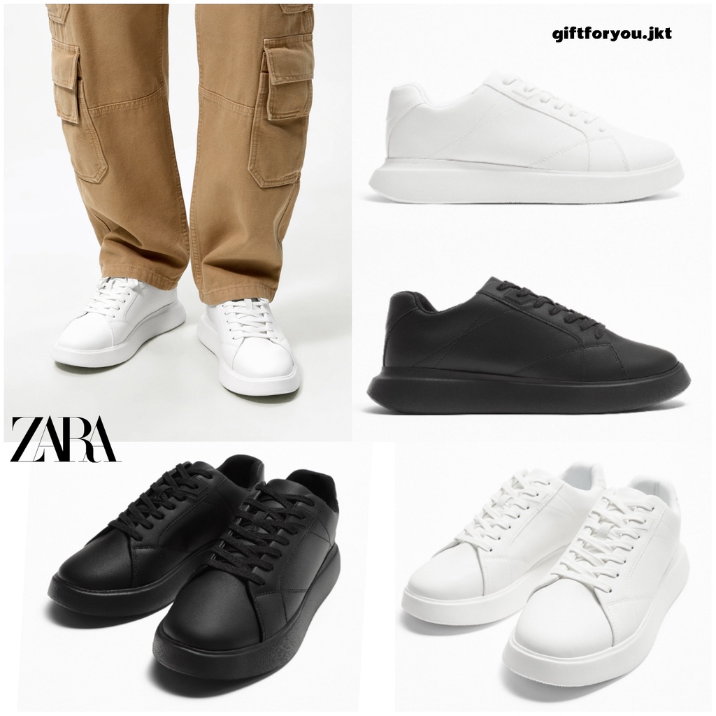 Sepatu Pria Zara Monochrome Chunky Trainers Putih Hitam Man Shoes Sneaker Sneakers Original Cowok La