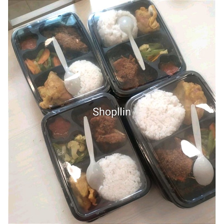 ( 50pcs ) Mika Bento 4 sekat/ Wadah Nasi Bento / Tray Bento + tutup
