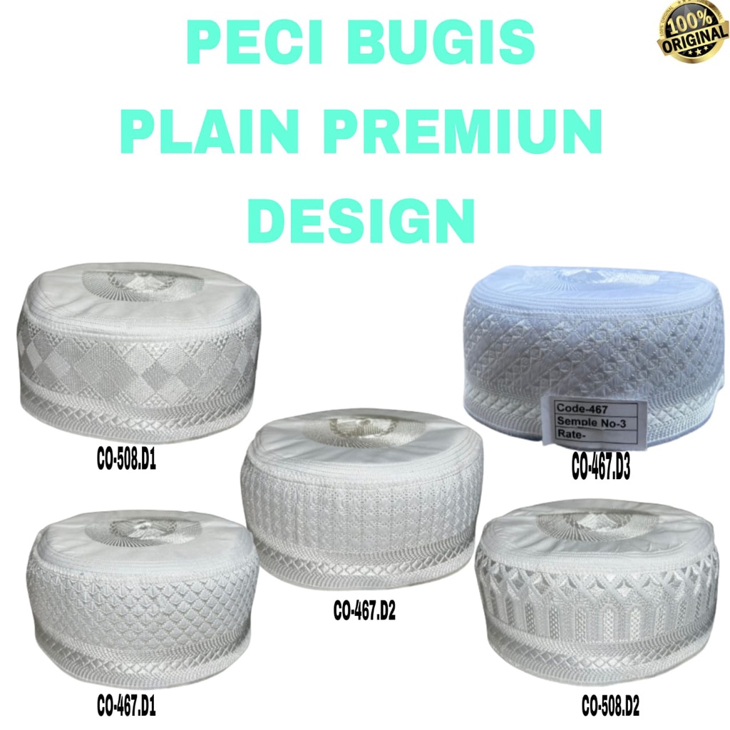 Peci kopiah Madina Bugis Bordir Al faruque Putih polos Original Import Grosir 10pcs