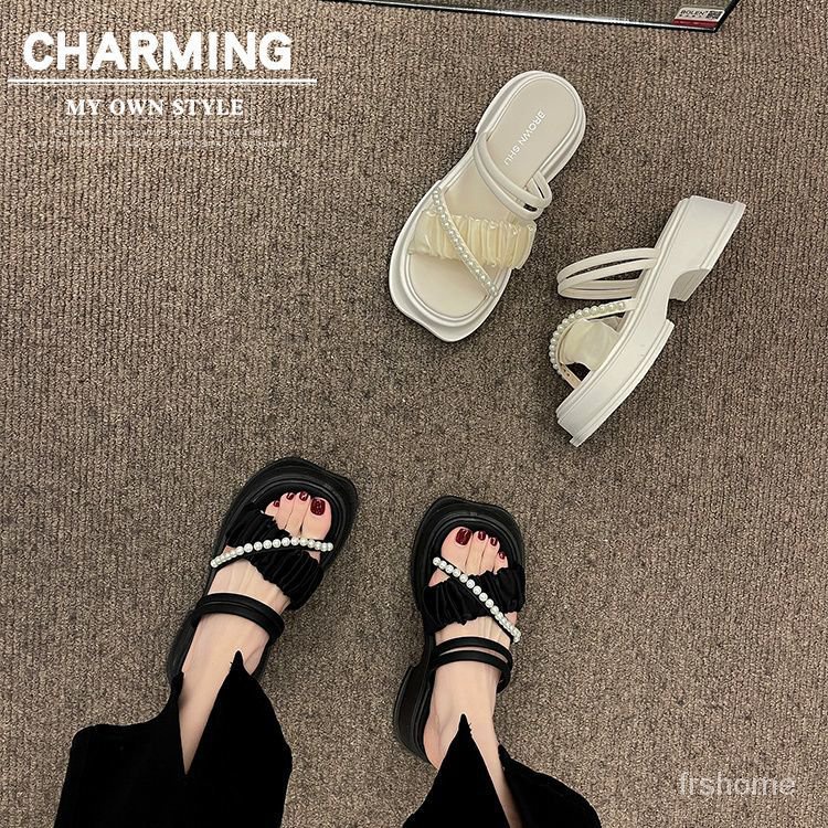 Peri peri bawah tebal angin mutiara manis meningkatkan sandal sandal tinggi sandal wanita eksternal