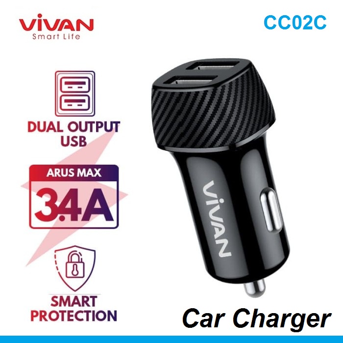 Car Charger Dual USB VIVAN CC02C Fast Charging