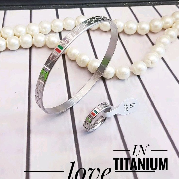 Set Titanium Gelang Cincin Keroncong silver 839