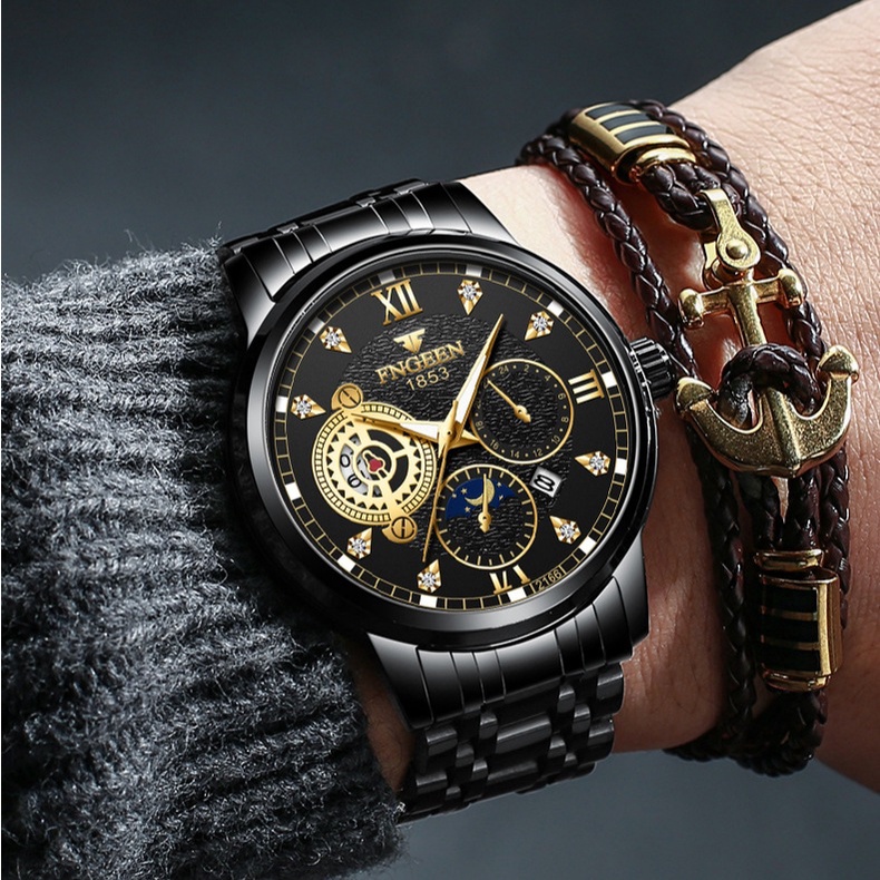 JAM TANGAN PRIA RANTAI IMPORT ORIGINAL KOVALO JAM059B5 MURAH ANTI AIR STAINLESS BESI HITAM  PREMIUM COWOK KEREN REMAJA DEWASA LAKI KEKINIAN