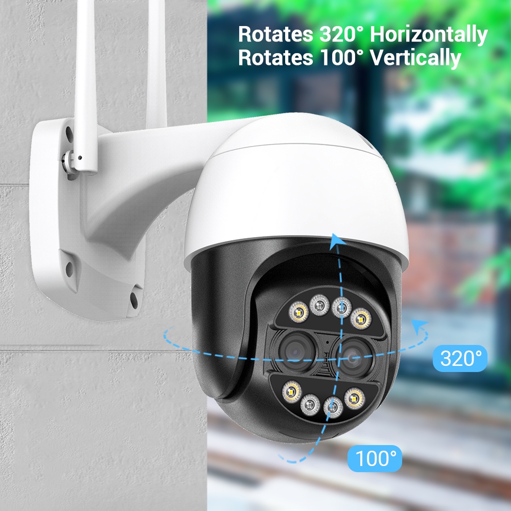 Hamrol Outdoor 8MP 4K Dual-Lens PTZ WiFi Camera 8X Digital Zoom Color Night Vision IP66 Video Surveillance Camera