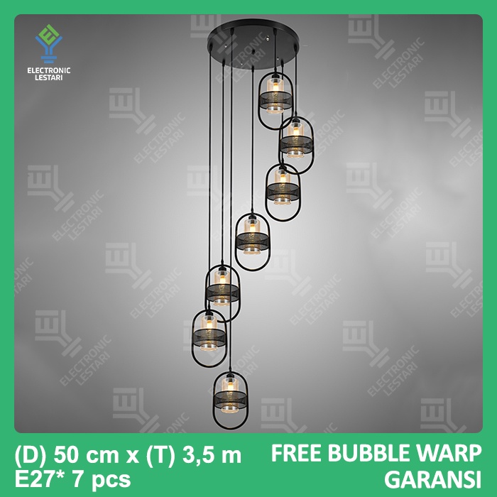 Lampu Gantung Minimalis Tangga Void Ruang Tamu Susun 7 Hitam 7444