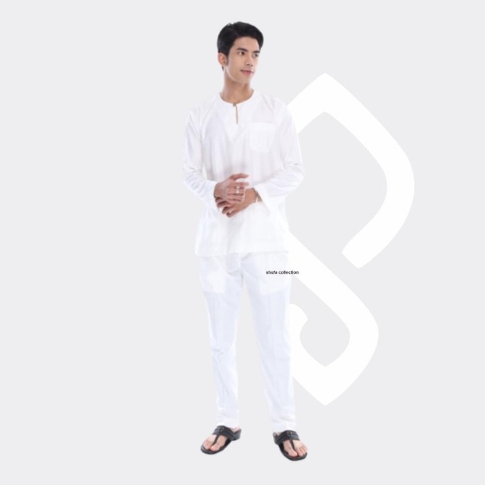 Baju Koko Pria Melayu Teluk Belanga Bahan Satin Setelan Muslim Kurung