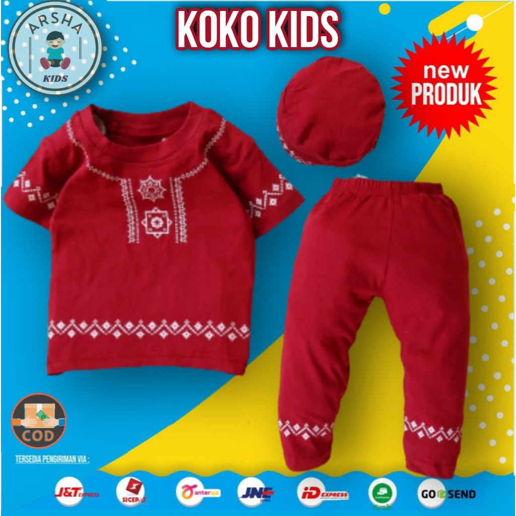 Setelan koko anak laki laki stelan baju koko anak 3-12 bulan katun cotton sablon murah terbaru