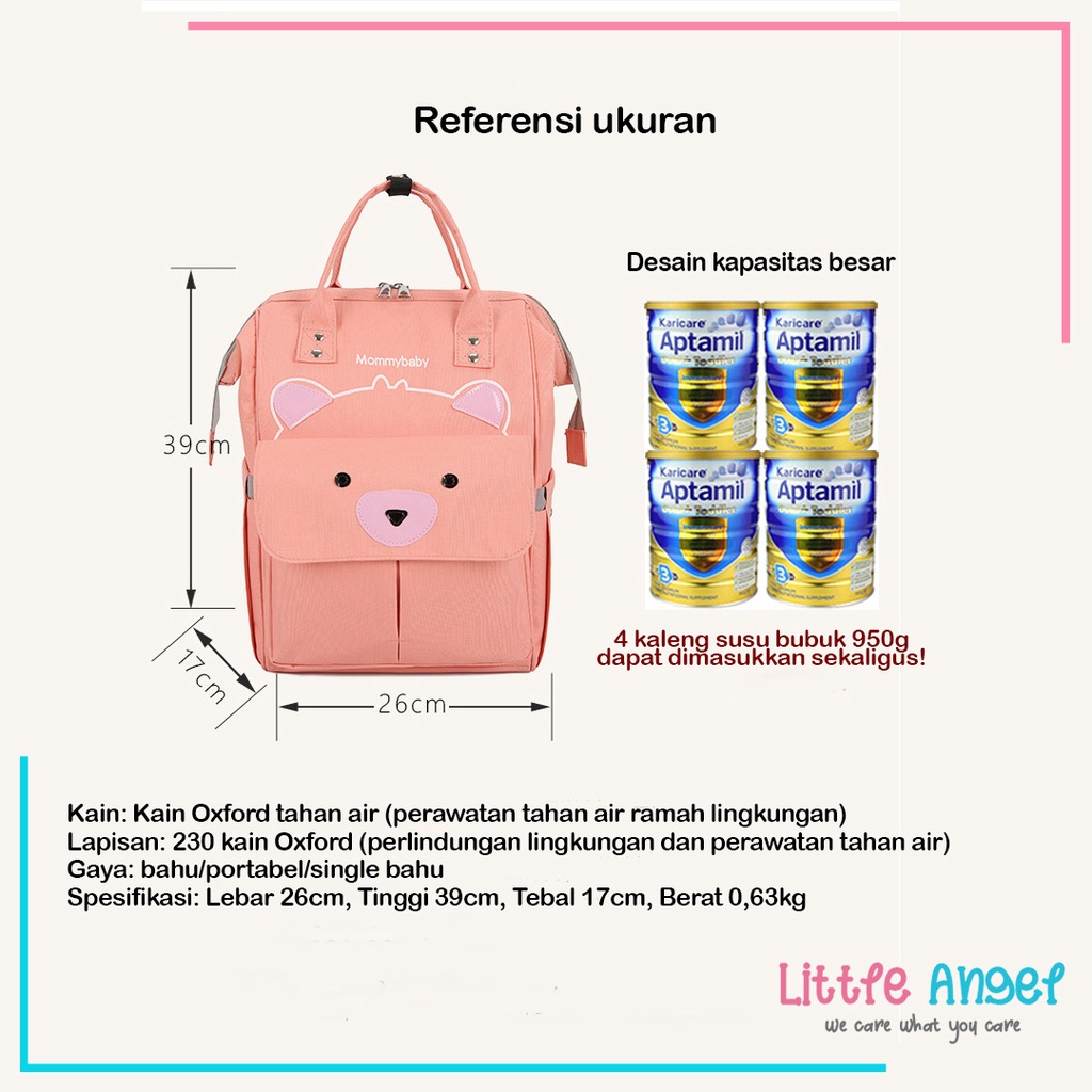 TAS BAYI MOMMY DIAPER BAG BEAR Kecil Ransel Besar Perlengkapan Ibu Bayi Peralatan Botol Susu Asi Popok Baby Newborn Multifungsi Back Pack Korea