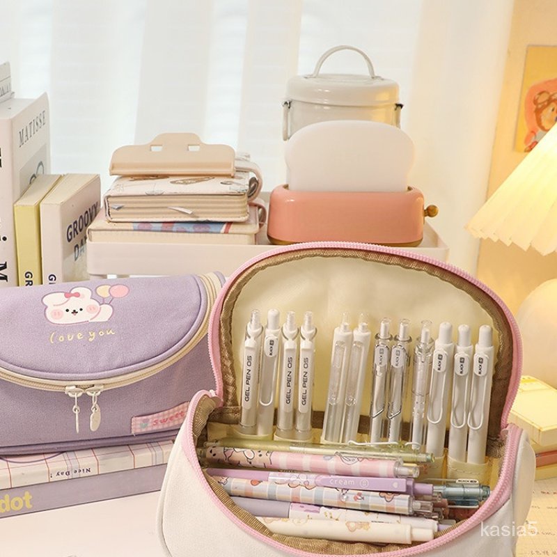 

Cute Rabbit Canvas Pen Case Ins Large Capacity Pencil Bag Girl Zipper Pencil Pouch Kawaii Stationery