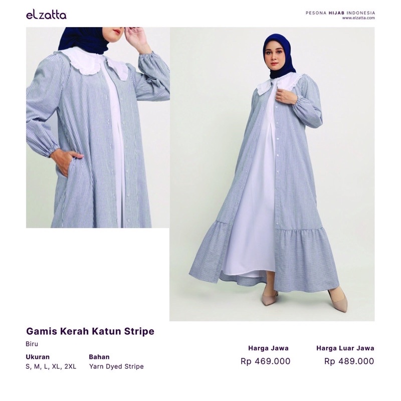 Gamis kerah katun stripe elzatta sarimbit elzatta