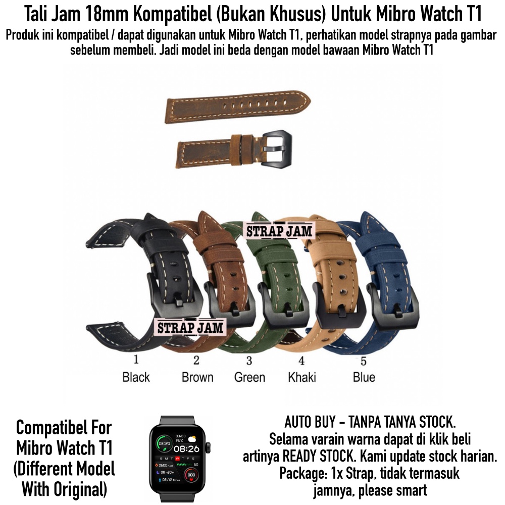 Tali Jam Kompatibel Mibro Watch T1 - Strap 18mm Crazy Horse Leather Kulit Tebal