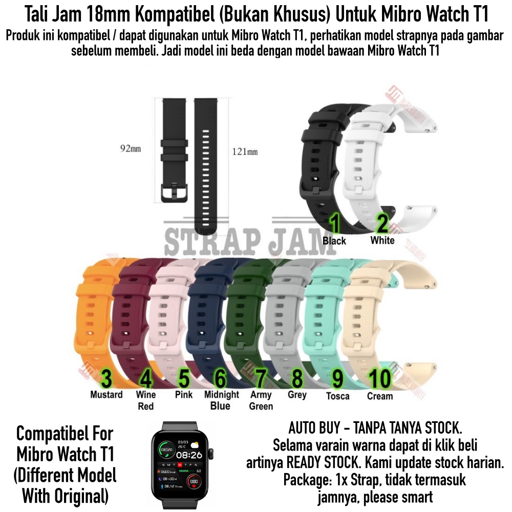 OYE Kompatibel Strap Mibro Watch T1 - Tali Jam Tangan 18mm Silikon