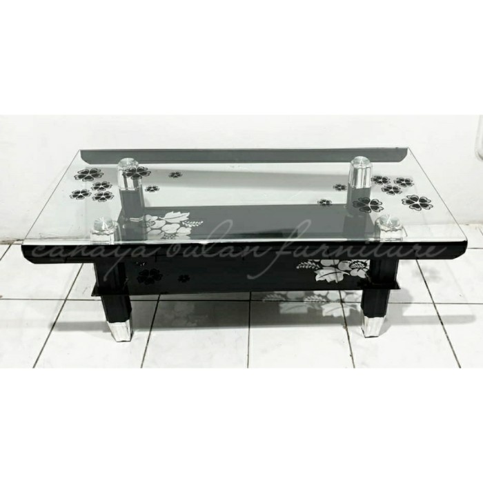Meja Meja Tamu Kaca Tempered Mewah Uk. 110 / Hitam