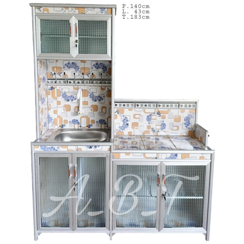 lemari dapur 3in1 wastafel cuci piring/rak kompor/rak piring aluminium 140 cm