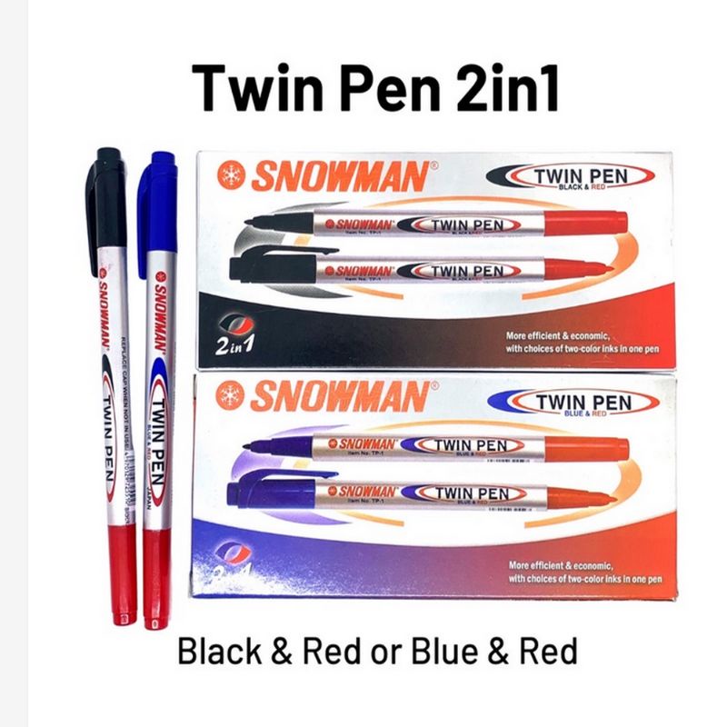 

pena twinpen snowman merah hitam merah biru