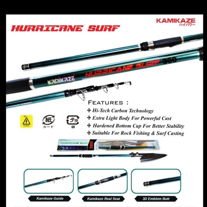 joran pancing kamikaze hurricane surf 360 390 antena carbon pasiran