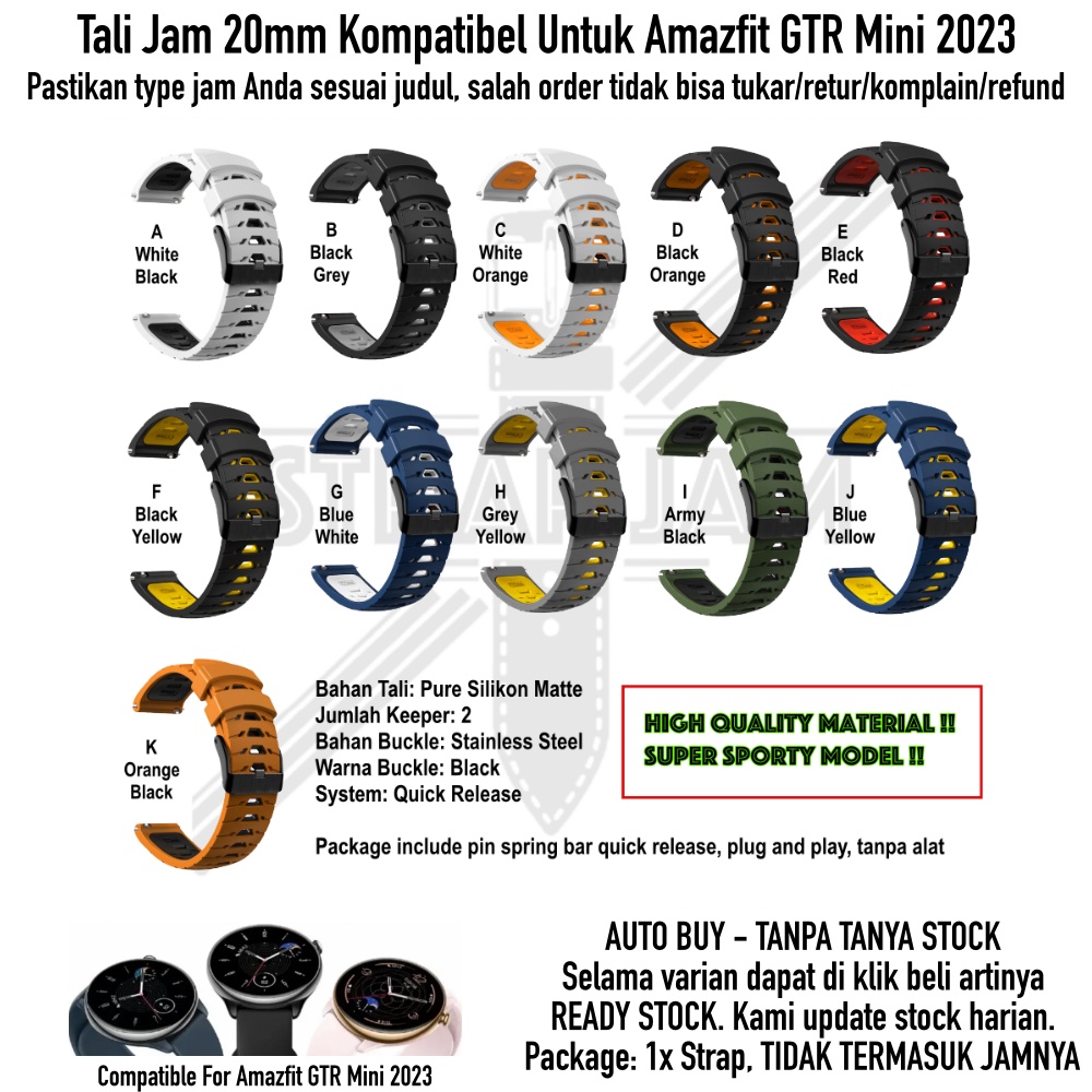 GTO 20mm Strap Amazfit GTR Mini 2023 - Tali Jam Tangan Rubber Silikon Sporty