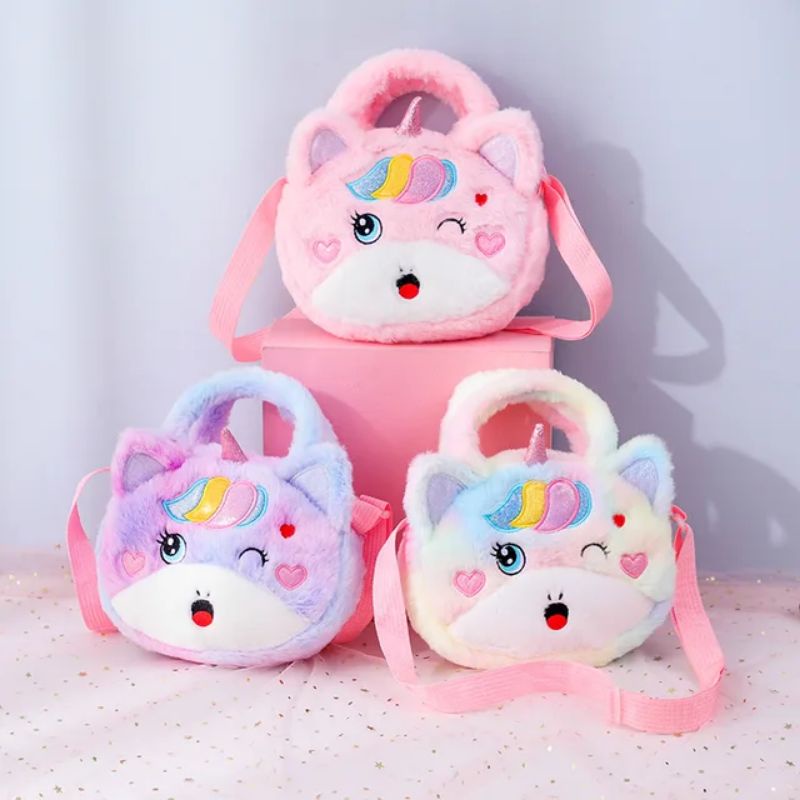 03 Tas selempang unicorn bulu anak tenteng UK 20 x 15 cm