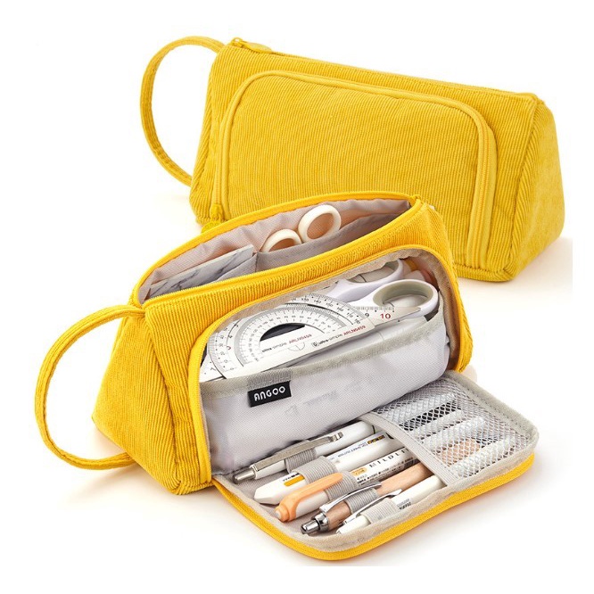 

KT- ANGOO Original Pencil Case Corduroi Tempat Pensil Angoo Korean Japan - Kuning TERBARU
