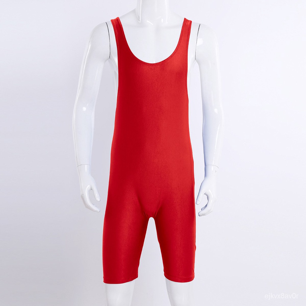 Mens Gymnastics One-piece Sleeveless Solid Modified Wrestling Singlet Boxer Briefs Motorcycling Tigh