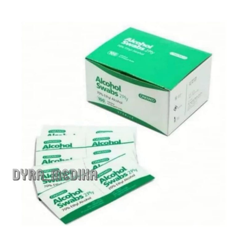ALKOHOL SWAB ONEMED ISI 100 PCS / TISU KAPAS ALKOHOL SWAB ONEMED BOX HIJAU TISU LEBIH TEBAL