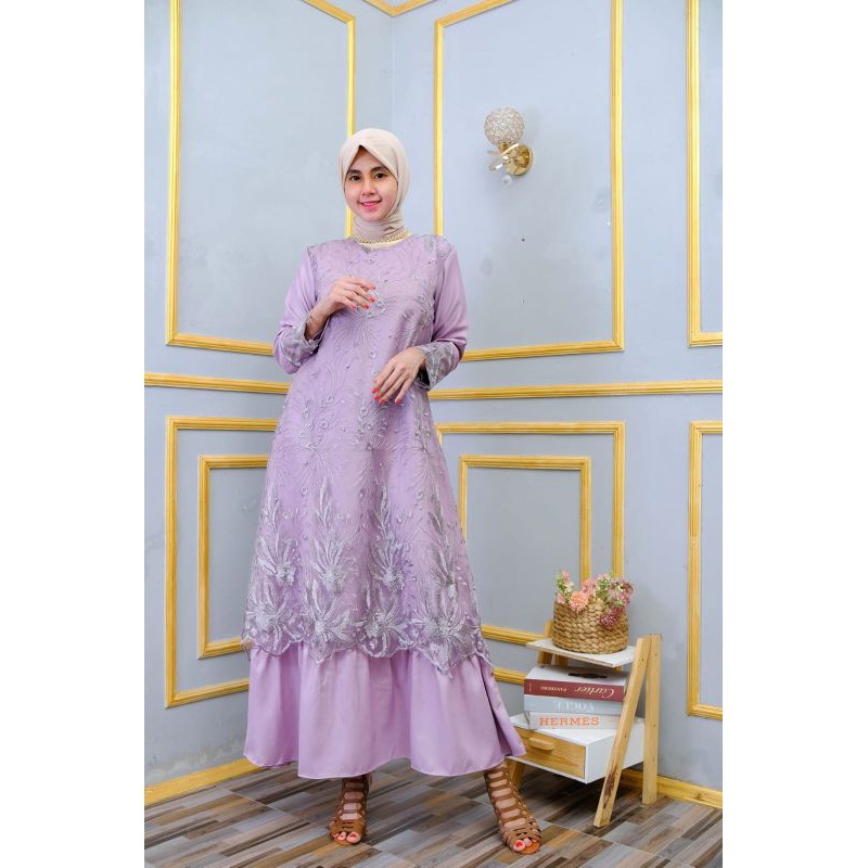 Tren Baju Muslim Gamis Pesta Model Terbaru Tile Mutiara Bunga Bawah Tebal Terlaris / Zaina Gamis Wan
