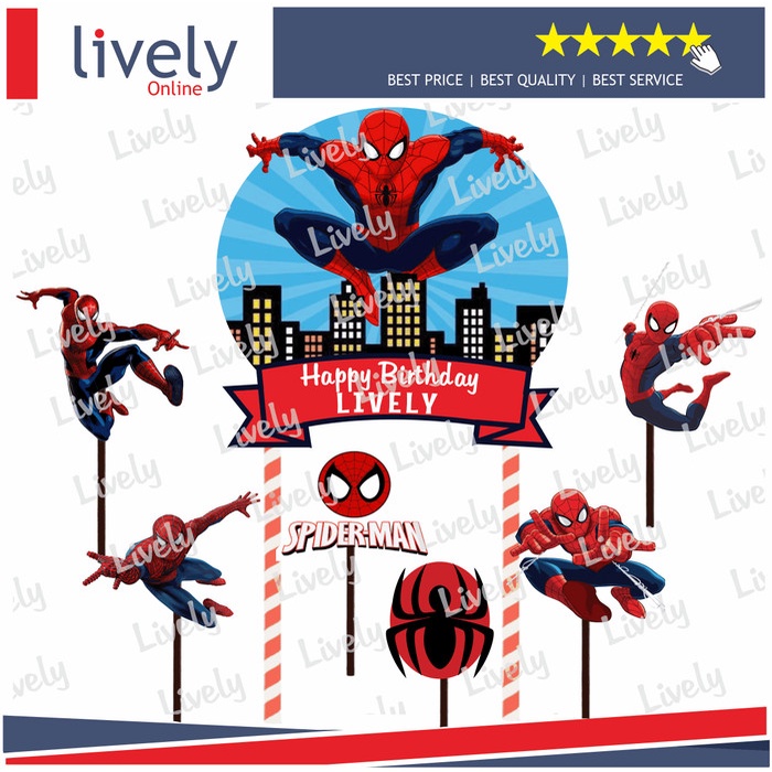 Terlaris Custom Nama Cake Topper Hiasan Kue Karakter Happy Birthday Spiderman