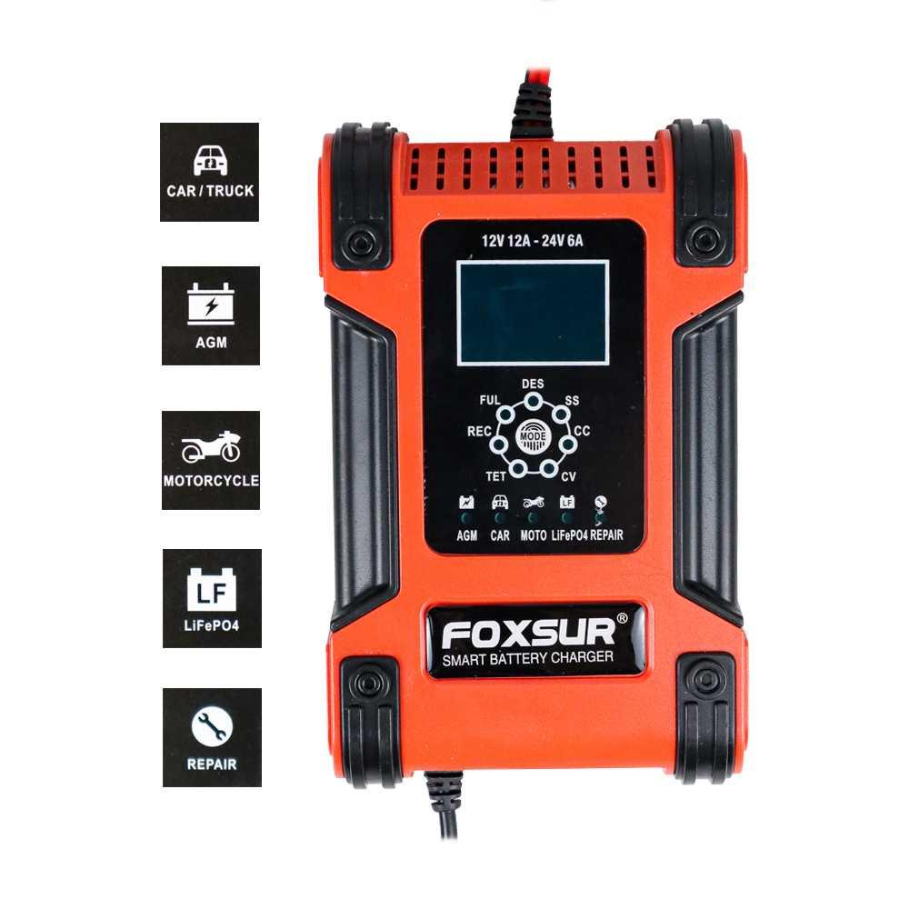 FOXSUR Charger Aki Kendaraan 150W 12-24V 12A 200Ah with LCD FBC122412D Charger Aki Mobil Motor Charger Aki Mobil Motor Cas Aki Mobil Otomatis Cas Aki Mobil Otomatis Charger Aki Mobil Otomatis Charger Aki Mobil Otomatis Jumper Mobil Powerbank Jumper Mobil