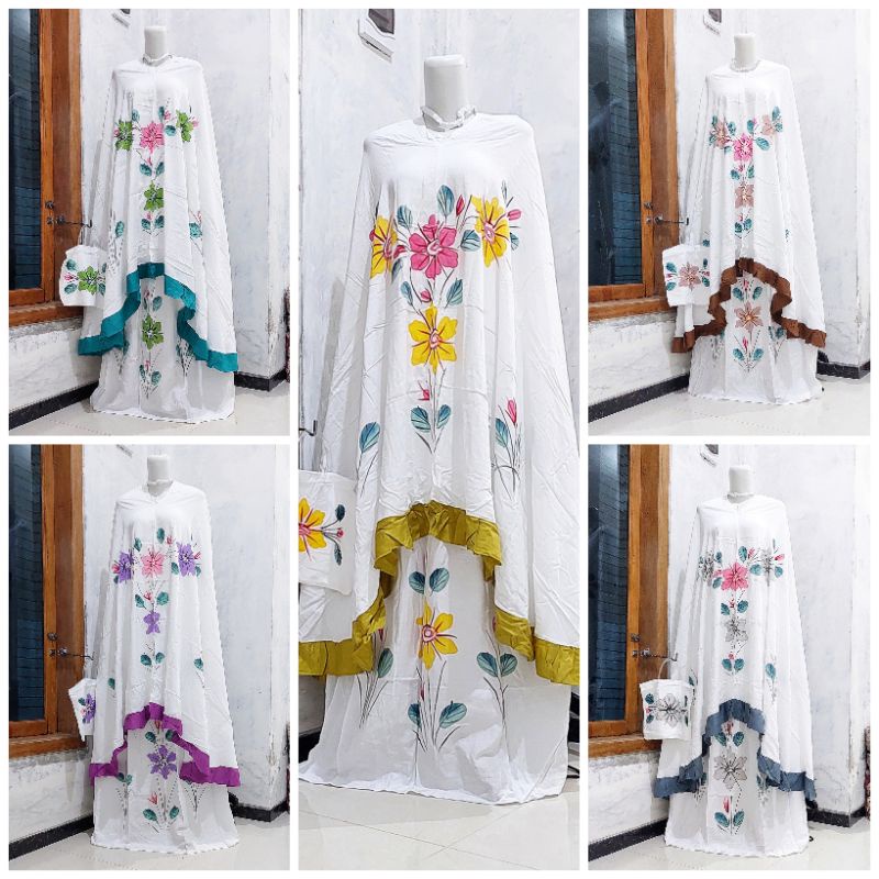[Ready] Mukenah Laris Mukena Bali Jumbo Rayon Mukena Putih Lukis Adem Bunga Dewasa √ Z34 / Hampers M