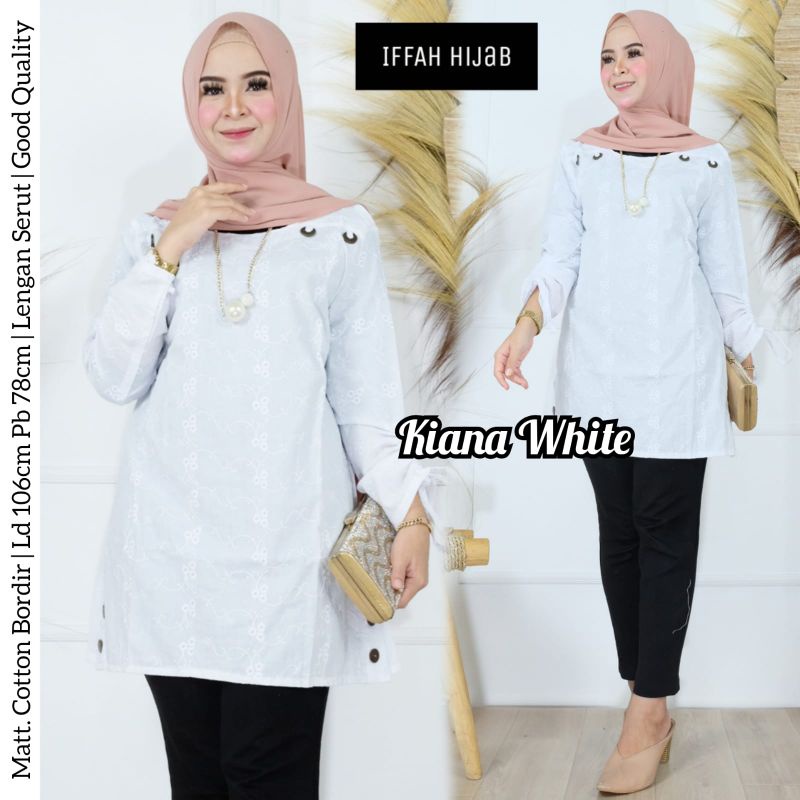 Tunik putih wanita Kiana White blouse wanita muslimah baju atasan putih bordir wanita blouse putih b