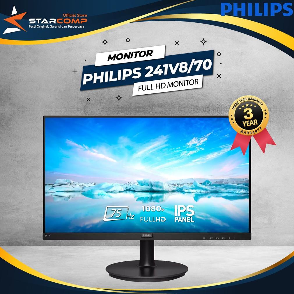 LED Monitor PHILIPS 241V8/70 23.8 Inch 75Hz Full HD VGA HDMI FRAMELESS
