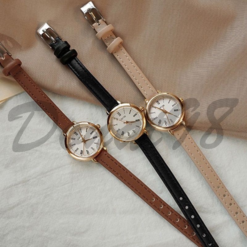 Jam Tangan Jhui Kecil Wanita Analog Dial Bulat Dengan Strap Pu Leather