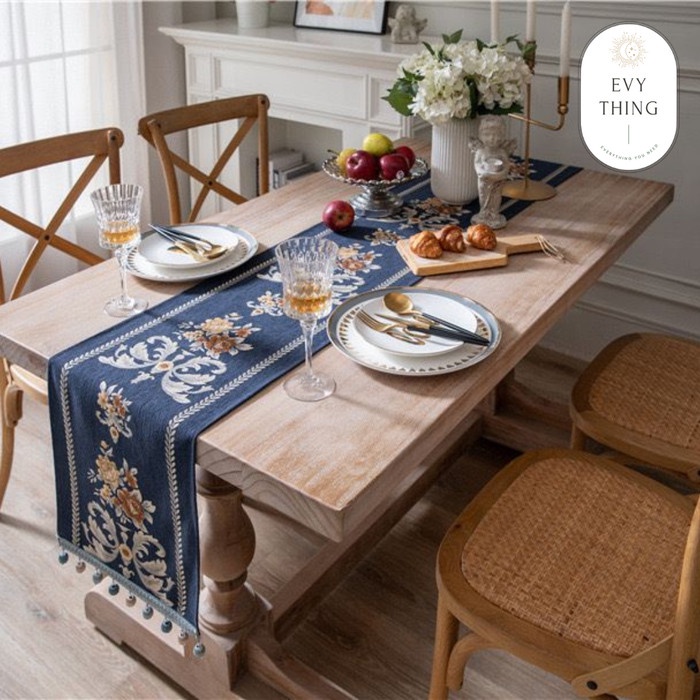 Taplak Meja Tamu Panjang Table Runner Desain Eropa - Hijau 33x200