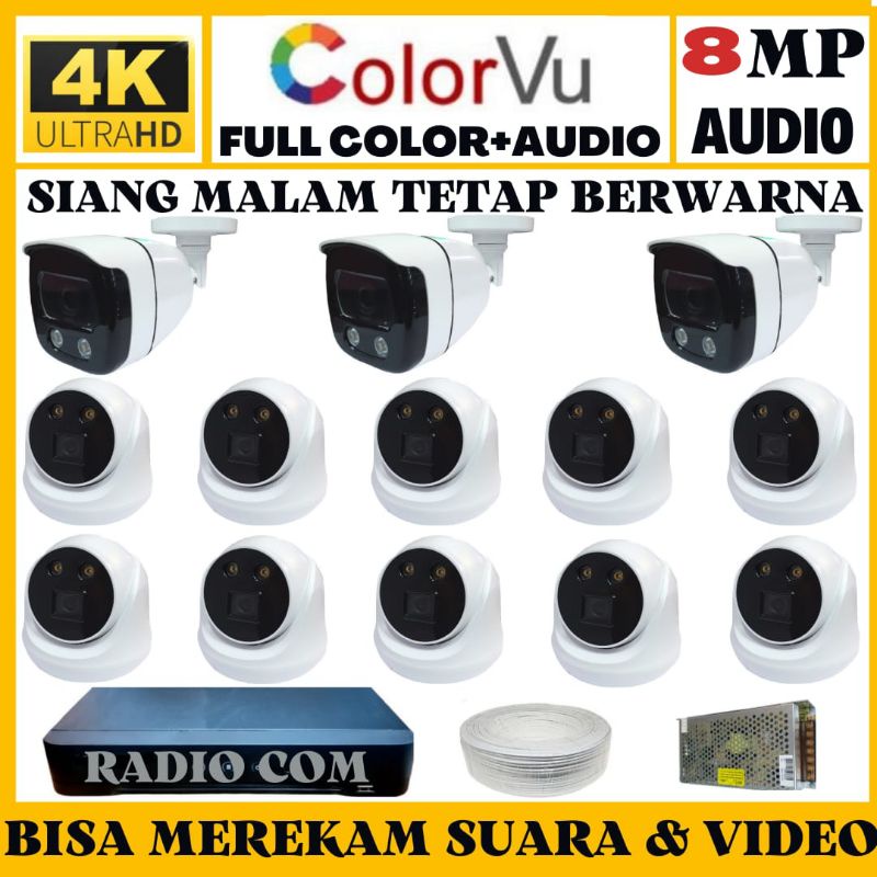 PAKET CCTV COLORVU 16 CHANNEL 13 KAMERA 8MP 4K ULTRA HD 2560P+AUDIO