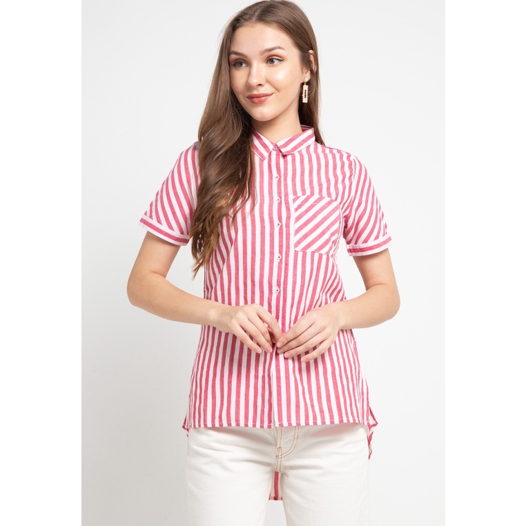Kemeja Wanita Cardinal Original Garis Cewek Kasual Desain Katun Loose Fit Shirt Perempuan