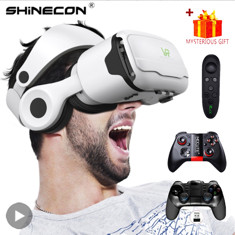 Shinecon Headset 3D Kacamata VR, Headset Lensa Helm Pintar Viar untuk Ponsel Pintar