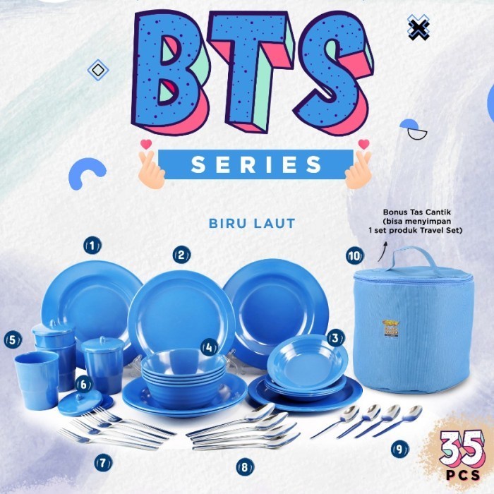 Terlaris Bts Series ( Bawa Trave Set) Piring Melamin Set 35Pcs Golden Dragon