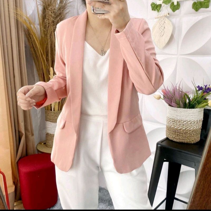 BLADIES BLAZER KERAH LURUS TANGAN PERTAMA LENGAN PANJANG WANITA PREMIUM PABRIC