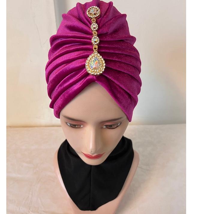 Turban instan Turban pesta mewah swarozky big liontin Turban wanita dewasa