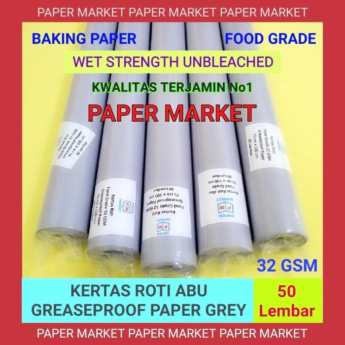 

KERTAS ROTI ABU/GREASEPROOF PAPER GREY uk 75 x 100cm 32 GSM (50 lbr)