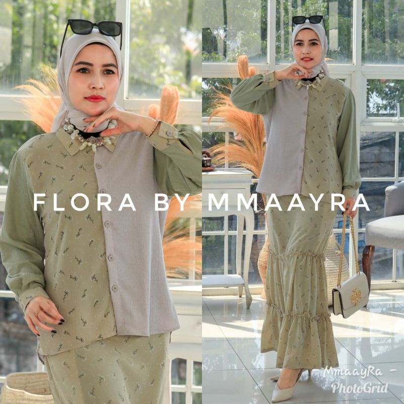 flora by mmaayra setelan atasan dan rok dobby crinkle setelan wanita terbaru baju lebaran ramadhan o